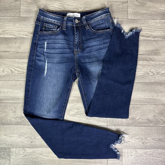 KanCan Distressed Side Zipper Frayed Hem Skinny Jeans Dark Wash sz 5/26 - Picture 1 of 8